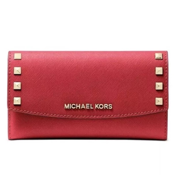 Michael Kors Karla Large Trifold Bright Red/Gold Wallet